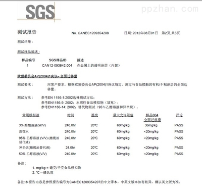 pp的sgs檢測報告